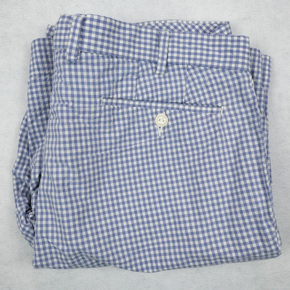 VTG Polo Ralph Lauren Shorts Mens 34 White Blue Gingham Checks Chino Preppy Golf